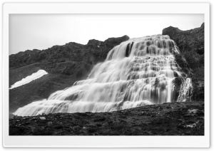 Dynjandi Waterfall Westfjords Iceland Black and White 4K UHD Wallpaper for Widescreen and UltraWide Desktop, UltraHD TV, Smartphone, Tablet
