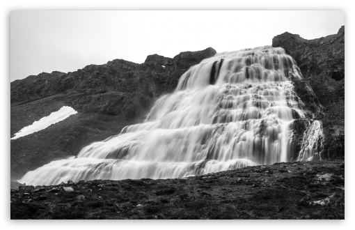 Dynjandi Waterfall Westfjords Iceland Black and White UltraHD Wallpaper for UHD 16:9 ; HD 16:9 ; UltraWide 21:9 24:10 ; Widescreen 16:10 ; Fullscreen 3:2 ; Tablet 1:1 ;