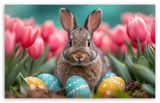 Easter Eggs and Hare UltraHD Wallpaper for UHD 16:9 ; HD 16:9 ; Widescreen 16:10 5:3 ; Fullscreen 4:3 5:4 3:2 ; Tablet 1:1 ; Mobile 9:16 9:19.5 9:20 9:21 9:22 10:16 2:3 3:5 3:4 ;