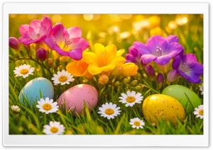 Easter Eggs in the Grass 4K UHD Wallpaper for Widescreen and UltraWide Desktop, UltraHD TV, Smartphone, Tablet