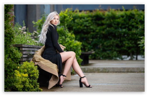 Elegant Blonde Girl, Black Dress, Bench, Waiting, Stylish, Living Fence UltraHD Wallpaper for UHD 16:9 ; HD 16:9 ; UltraWide 21:9 24:10 ; Widescreen 16:10 5:3 ; Fullscreen 4:3 5:4 3:2 ; Tablet 1:1 ; Mobile 9:16 9:19.5 9:20 9:21 10:16 2:3 3:5 3:4 ;