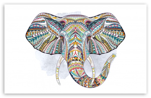 Lexica - Artistically designed angry elephant with 4 tusks and in front of  a laptop, with black and white stripe design