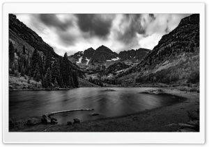 Elk Mountains, Maroon Lake, Colorado, Black and White Ultra HD Wallpaper for 4K UHD Widescreen desktop, tablet & smartphone