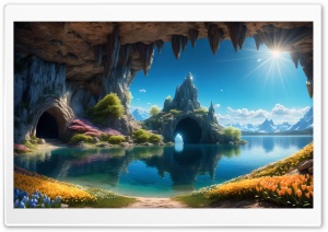 Enchanted Lakeside Caverns Ultra HD Wallpaper for 4K UHD Widescreen Desktop, Lockscreen, Screensaver, TV, Tablet, Smartphone