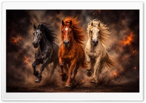 Epic Running Horses in Smoke and Fire 4K UHD Wallpaper for Widescreen and UltraWide Desktop, UltraHD TV, Smartphone, Tablet