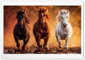 Epic Stampede of Horses in Sunset Mud 4K UHD Wallpaper for Widescreen and UltraWide Desktop, UltraHD TV, Smartphone, Tablet