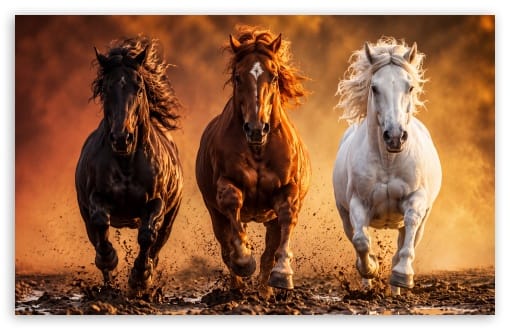 Epic Stampede of Horses in Sunset Mud UltraHD Wallpaper for UHD 16:9 ; HD 16:9 ; UltraWide 21:9 24:10 32:9 32:10 ; Widescreen 16:10 ; Mobile 9:19.5 9:20 9:21 9:22 ; Dual 16:10 16:9 ;