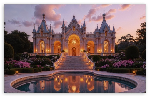 Fabulous Mansion Illuminated UltraHD Wallpaper for UHD 16:9 ; HD 16:9 ; UltraWide 21:9 24:10 ; Widescreen 16:10 5:3 ; Fullscreen 4:3 5:4 3:2 ; Tablet 1:1 ; Mobile 9:16 9:19.5 9:20 9:21 9:22 10:16 2:3 3:5 3:4 ;