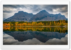 Fall Mountain Forest Reflected in Calm Lake 4K UHD Wallpaper for Widescreen and UltraWide Desktop, UltraHD TV, Smartphone, Tablet