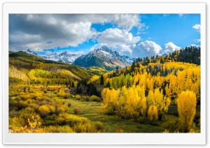 Fall Mountain Landscape, Yellow Trees Ultra HD Wallpaper for 4K UHD Widescreen Desktop, Lockscreen, Screensaver, TV, Tablet, Smartphone