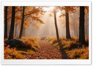 Fall Sun In Orange Wood 4K UHD Wallpaper for Widescreen and UltraWide Desktop, UltraHD TV, Smartphone, Tablet