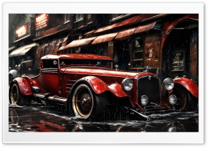 Fancy Retro Red Car Art Ultra HD Wallpaper for 4K UHD Widescreen Desktop, Lockscreen, Screensaver, TV, Tablet, Smartphone