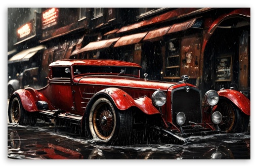 Fancy Retro Red Car Art UltraHD Wallpaper for HD 16:9 ; UltraWide 21:9 ; Widescreen 16:10 5:3 ;