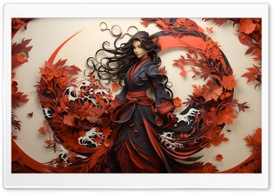 Fantasy Asian Female Artwork, Autumn Ultra HD Wallpaper for 4K UHD Widescreen desktop, tablet & smartphone