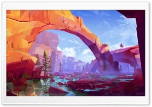 Fantasy Desert Arch Canyon Digital Painting 4K UHD Wallpaper for Widescreen and UltraWide Desktop, UltraHD TV, Smartphone, Tablet