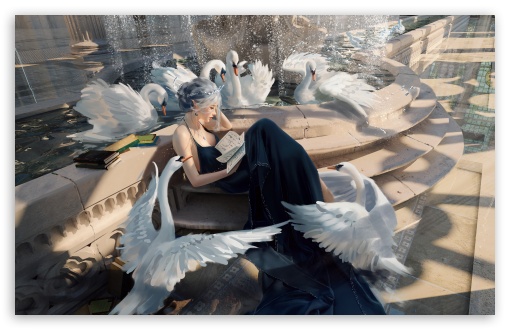 Fantasy, Elf Girl, Swans, Reading, Books UltraHD Wallpaper for UHD 16:9 ; HD 16:9 ; UltraWide 21:9 24:10 32:9 32:10 ; Widescreen 16:10 5:3 ; Fullscreen 4:3 5:4 3:2 ; Tablet 1:1 ; Mobile 9:16 9:19.5 9:20 9:21 9:22 10:16 2:3 3:5 3:4 ; Dual 16:10 5:3 16:9 4:3 5:4 3:2 ; Triple 16:10 5:3 16:9 4:3 5:4 3:2 ;