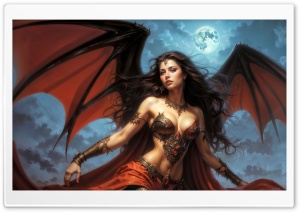 Fantasy, Girl, Wings, Moon, Night, Artwork, Ethereal, Magical, Dreamlike 4K UHD Wallpaper for Widescreen and UltraWide Desktop, UltraHD TV, Smartphone, Tablet