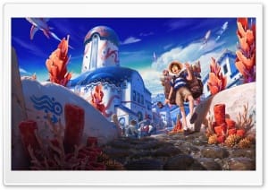 Fantasy Island Town Illustration 4K UHD Wallpaper for Widescreen and UltraWide Desktop, UltraHD TV, Smartphone, Tablet