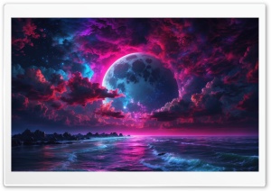 Fantasy Sea Moon Art Ultra HD Wallpaper for 4K UHD Widescreen Desktop, Lockscreen, Screensaver, TV, Tablet, Smartphone