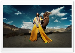 Fashion Model Female Photoshoot Desert Camel Ultra HD Wallpaper for 4K UHD Widescreen desktop, tablet & smartphone