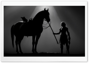 Female Warrior, Horse, Silhouettes Ultra HD Wallpaper for 4K UHD Widescreen Desktop, Lockscreen, Screensaver, TV, Tablet, Smartphone