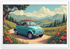 Fiat 500 Art 4K UHD Wallpaper for Widescreen and UltraWide Desktop, UltraHD TV, Smartphone, Tablet