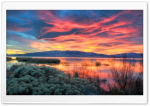 Fiery Sunset Over Utah Lake Ultra HD Wallpaper for 4K UHD Widescreen desktop, tablet & smartphone