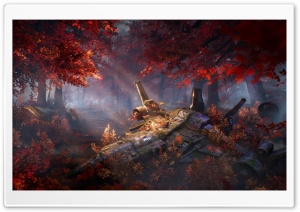 Fighter Aircraft Crashed, Autumn Art Ultra HD Wallpaper for 4K UHD Widescreen desktop, tablet & smartphone