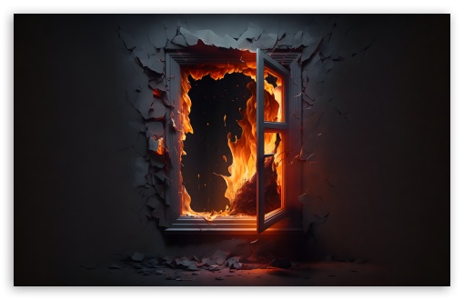 Fire Burning, Window, Wall, Digital Art UltraHD Wallpaper for UHD 16:9 ; HD 16:9 ; UltraWide 21:9 24:10 ; Widescreen 16:10 5:3 ; Fullscreen 4:3 5:4 3:2 ; Tablet 1:1 ; Mobile 9:16 9:19.5 9:20 10:16 2:3 3:5 3:4 ;