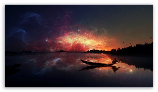 Fishing Sunset UltraHD Wallpaper for HD 16:9 ;