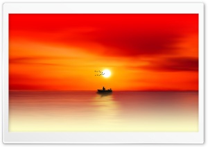 Fishing, Sunset, Painting Ultra HD Wallpaper for 4K UHD Widescreen desktop, tablet & smartphone