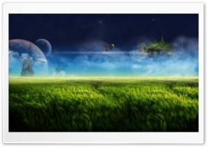 Floating Island And Windmill Blue Ultra HD Wallpaper for 4K UHD Widescreen desktop, tablet & smartphone
