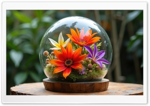 Flower Decoration In A Glass Ball 4K UHD Wallpaper for Widescreen and UltraWide Desktop, UltraHD TV, Smartphone, Tablet
