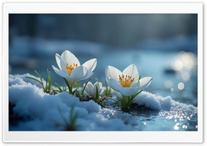 Flowers Blooming in Snow Ultra HD Wallpaper for 4K UHD Widescreen Desktop, Lockscreen, Screensaver, TV, Tablet, Smartphone