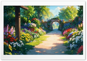 Flowers, Courtyard Drawing Ultra HD Wallpaper for 4K UHD Widescreen desktop, tablet & smartphone