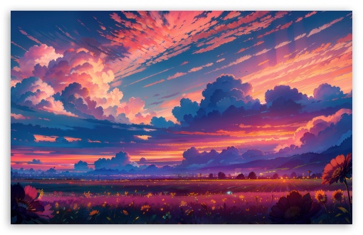 Flowers, Field, Clouds, Drawing, Artwork, Painting UltraHD Wallpaper for UHD 16:9 ; HD 16:9 ; UltraWide 21:9 24:10 32:9 32:10 ; Widescreen 16:10 5:3 ; Fullscreen 4:3 5:4 3:2 ; Tablet 1:1 ; Mobile 9:16 9:19.5 9:20 10:16 2:3 3:5 3:4 ; Dual 16:10 5:3 16:9 4:3 5:4 3:2 ;