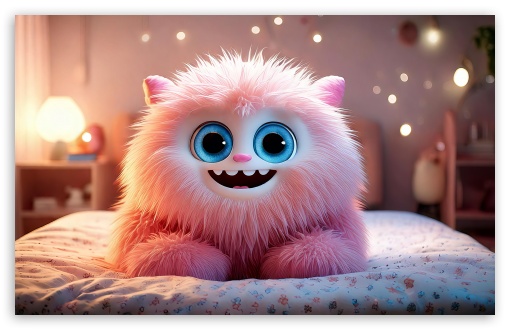 Fluffy Pink Monster on Bed UltraHD Wallpaper for UHD 16:9 ; HD 16:9 ; UltraWide 21:9 24:10 32:9 32:10 ; Widescreen 16:10 5:3 ; Fullscreen 4:3 5:4 3:2 ; Tablet 1:1 ; Mobile 3:4 ; Dual 16:10 5:3 16:9 4:3 5:4 3:2 ;