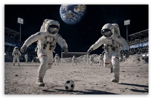 Football Match on the Moon UltraHD Wallpaper for UHD 16:9 ; HD 16:9 ; UltraWide 21:9 24:10 32:9 32:10 ; Widescreen 16:10 ; Tablet 1:1 ; Mobile 9:16 9:19.5 9:20 ; Dual 16:10 16:9 ;
