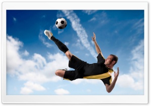 Football Player Kicking The Ball in Mid Air Ultra HD Wallpaper for 4K UHD Widescreen desktop, tablet & smartphone