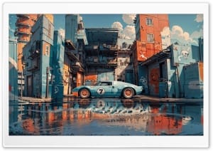 Ford GT40 Retro Cyberpunk Anime Alley Art 4K UHD Wallpaper for Widescreen and UltraWide Desktop, UltraHD TV, Smartphone, Tablet