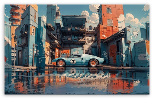 Ford GT40 Retro Cyberpunk Anime Alley Art UltraHD Wallpaper for UHD 16:9 ; HD 16:9 ; UltraWide 21:9 24:10 32:9 32:10 ; Widescreen 16:10 ; Tablet 1:1 ; Dual 16:10 16:9 ;