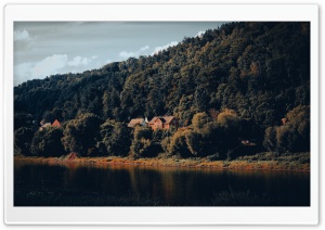 Forest Houses by the Lake 4K UHD Wallpaper for Widescreen and UltraWide Desktop, UltraHD TV, Smartphone, Tablet