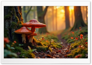 Forest Mushrooms by a Tree Ultra HD Wallpaper for 4K UHD Widescreen Desktop, Lockscreen, Screensaver, TV, Tablet, Smartphone