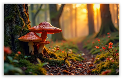 Forest Mushrooms by a Tree UltraHD Wallpaper for UHD 16:9 ; HD 16:9 ; UltraWide 21:9 24:10 32:9 32:10 ; Widescreen 16:10 5:3 ; Fullscreen 4:3 5:4 3:2 ; Tablet 1:1 ; Mobile 9:16 10:16 2:3 3:5 3:4 ; Dual 16:10 5:3 16:9 4:3 5:4 3:2 ;