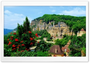 France Houses La Roque Gageac Crag Trees Village Ultra HD Wallpaper for 4K UHD Widescreen Desktop, Lockscreen, Screensaver, TV, Tablet, Smartphone