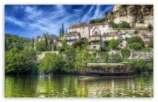 France Houses Motorboat Aquitaine Castelnaud-La-Chapelle UltraHD Wallpaper for HD 16:9 ; Widescreen 16:10 5:3 ; Fullscreen 3:2 ;