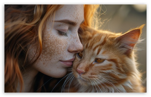 Freckled Ginger Woman,  Orange Cat UltraHD Wallpaper for UHD 16:9 ; HD 16:9 ; UltraWide 21:9 24:10 ; Widescreen 16:10 5:3 ; Fullscreen 4:3 5:4 3:2 ; Tablet 1:1 ; Mobile 9:16 10:16 2:3 3:5 3:4 ;