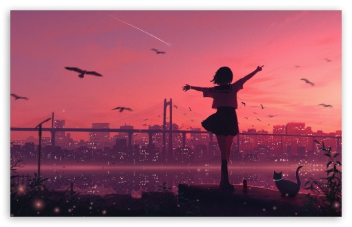 Freedom, Anime Girl, Morning, Flying Birds, Sunrise, Black Cat UltraHD Wallpaper for UHD 16:9 ; HD 16:9 ; UltraWide 21:9 24:10 32:9 32:10 ; Widescreen 16:10 5:3 ; Fullscreen 4:3 5:4 3:2 ; Tablet 1:1 ; Mobile 9:16 9:19.5 9:20 10:16 2:3 3:5 3:4 ; Dual 16:10 5:3 16:9 4:3 5:4 3:2 ;