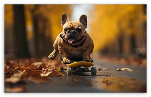 French Bulldog on Skateboard UltraHD Wallpaper for UHD 16:9 ; HD 16:9 ; UltraWide 21:9 24:10 ; Widescreen 16:10 5:3 ; Fullscreen 4:3 5:4 3:2 ; Tablet 1:1 ; Mobile 9:16 10:16 2:3 3:5 3:4 ; Dual 5:4 ;