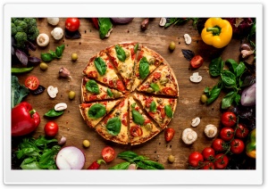 Freshly Made Delicious Pizza 4K UHD Wallpaper for Widescreen and UltraWide Desktop, UltraHD TV, Smartphone, Tablet